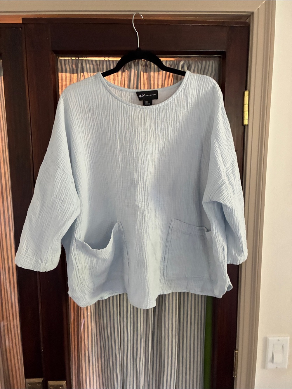 Jones New York Light Blue Textured Pocket Tunic